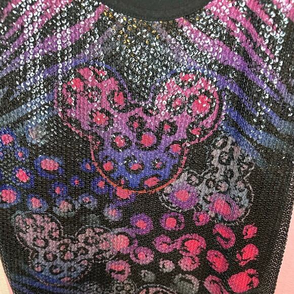 Disney Parks Sequin Tank Top Mickey Mouse Animal Print Pink Purple Size Large - Picture 3 of 6